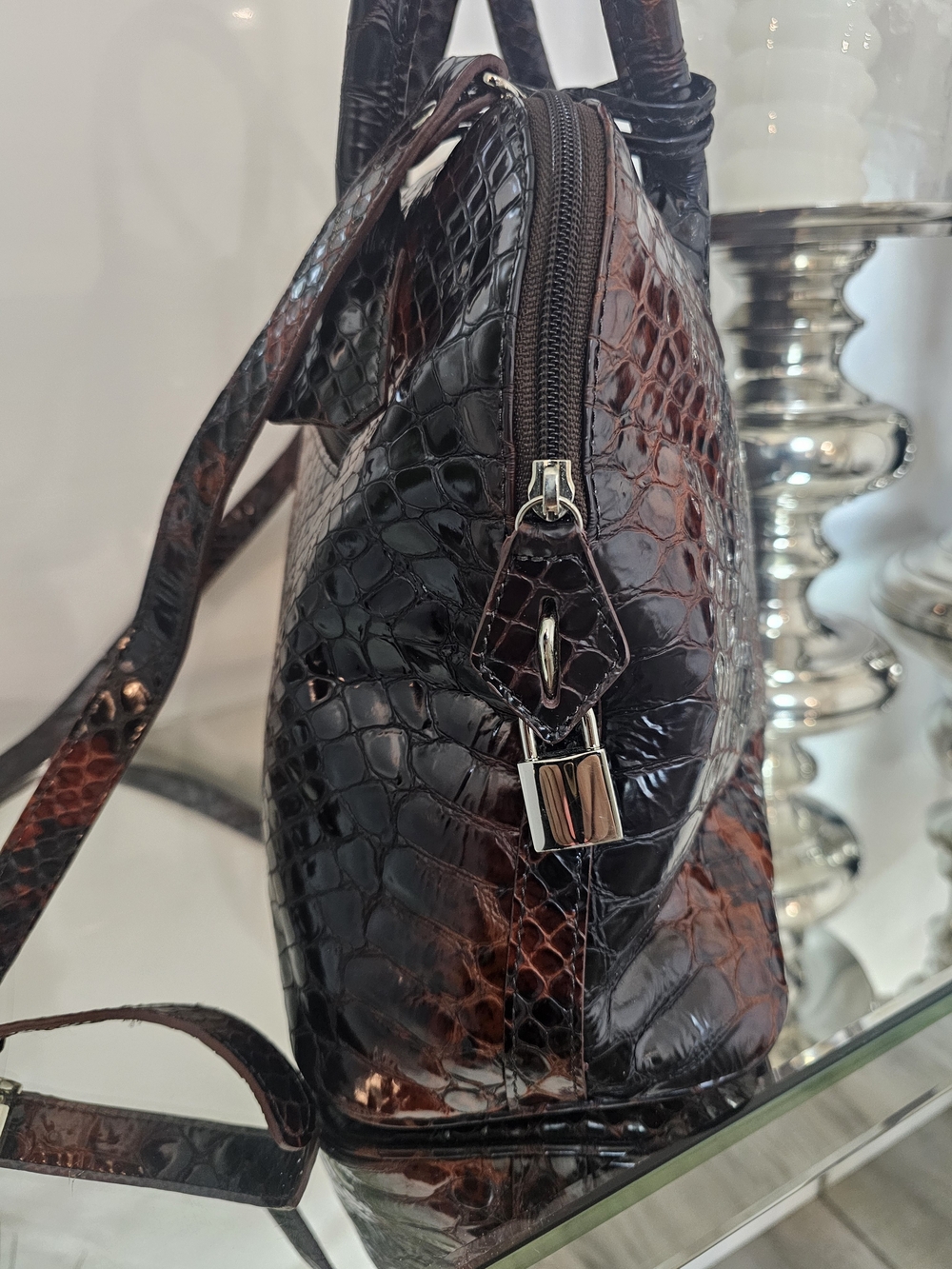 Danier Black and Brown Genuine Leather -Snake Satchel - Picture 3 of 6